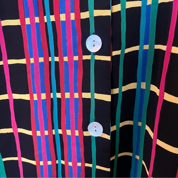 Vintage 90s multicolor plaid button down short sleeved shirt 40/20W - Picture 7 of 8